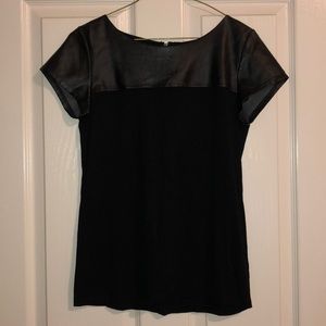 Stretchy Black T-Shirt w/ Leather + Zipper Detail